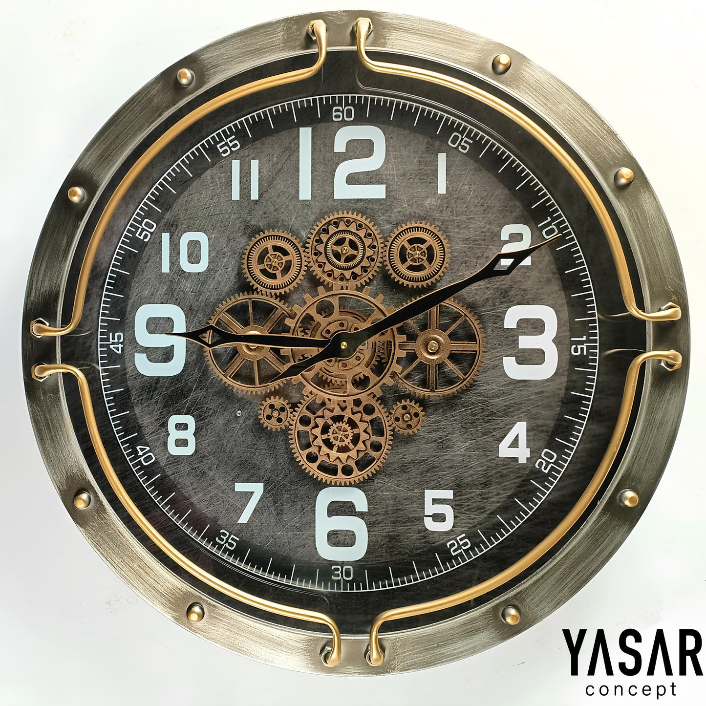 Twelve Metal Çarklı Duvar Saati 60 Cm