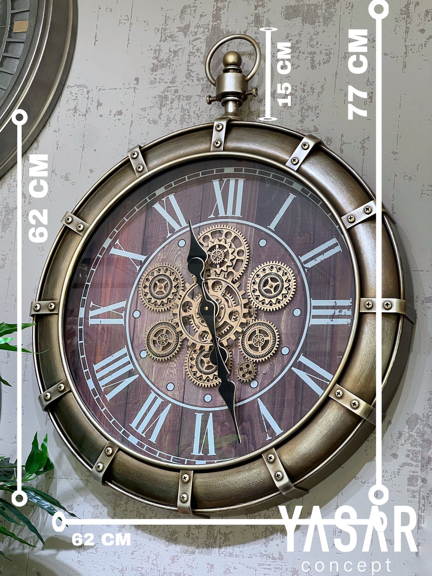 Nostalith Metal Çarklı Duvar Saati 62x77 Cm