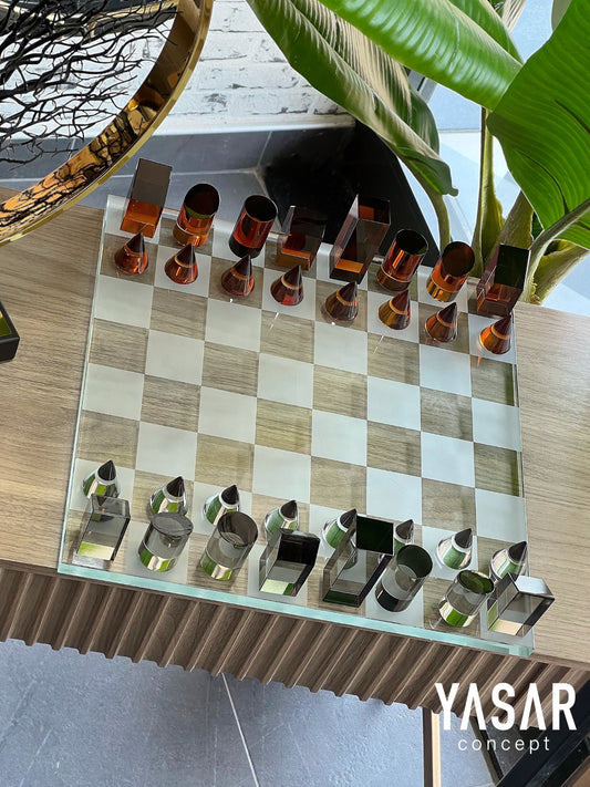 Vitreus Kristal Satranç Takımı Amber Füme