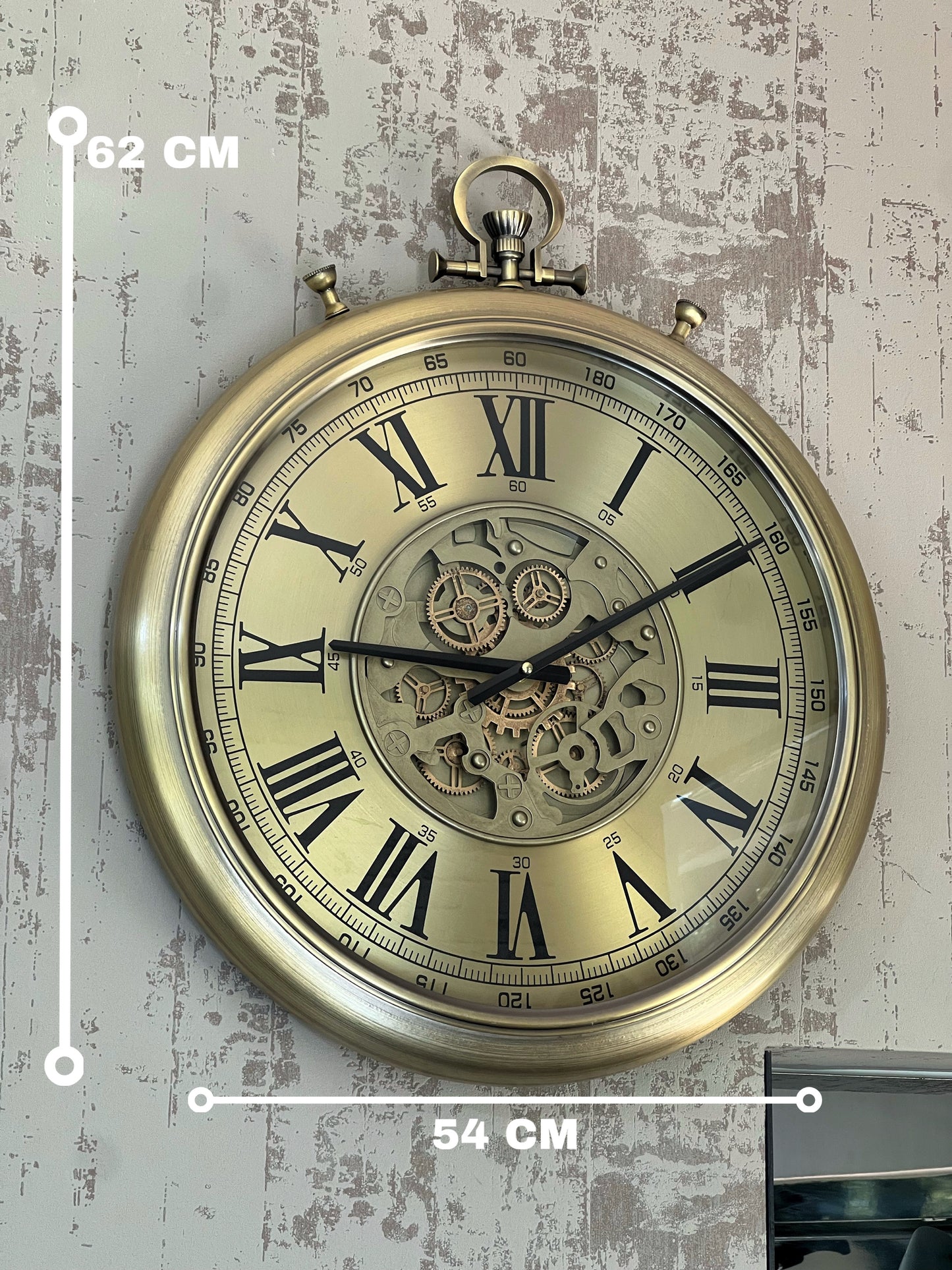 Chronovia Metal Çarklı Duvar Saati Antik Gold 60 Cm