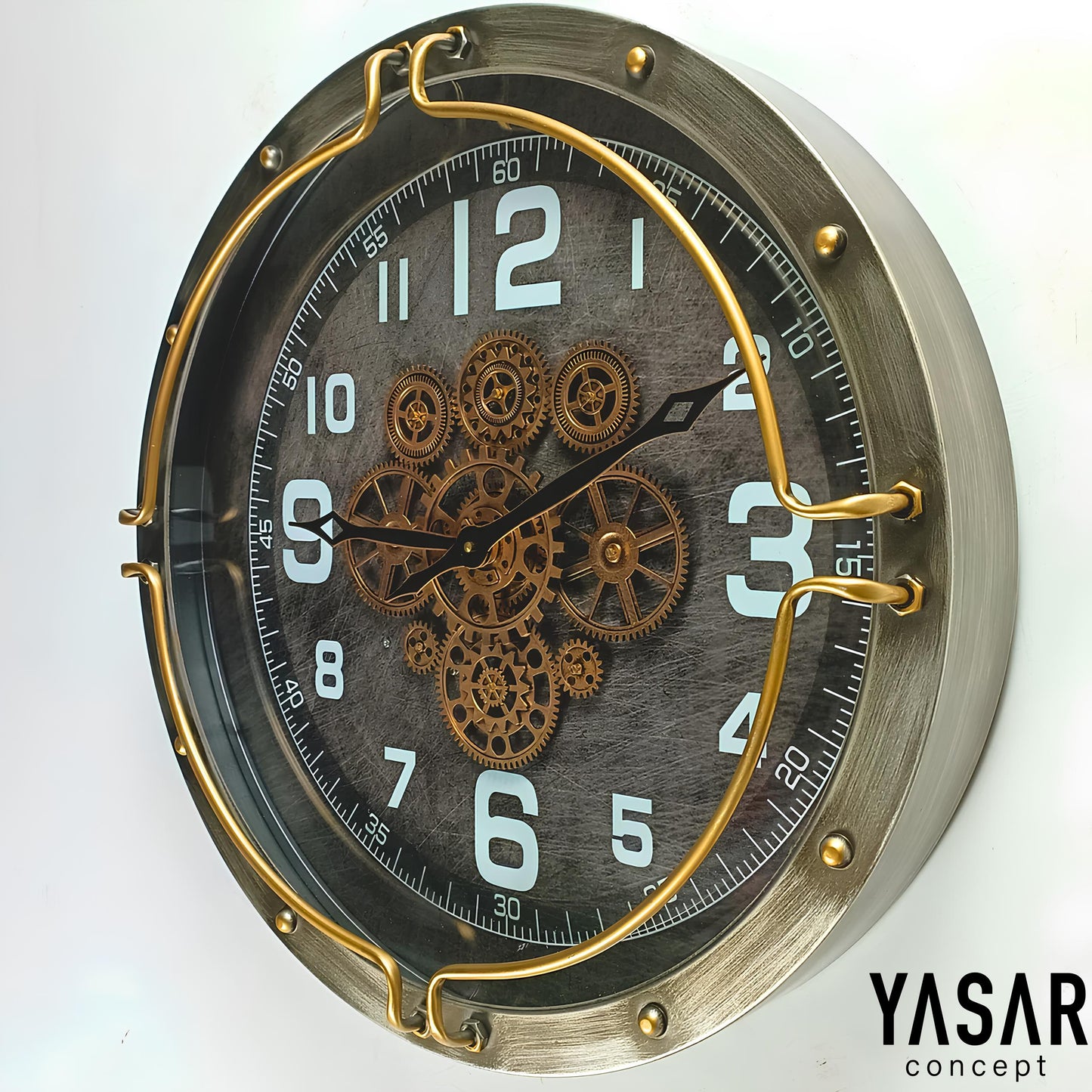 Twelve Metal Çarklı Duvar Saati 60 Cm