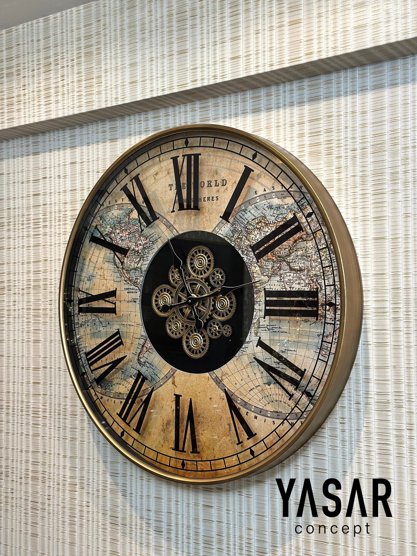 Gloworld Dünya Haritalı Çarklı Duvar Saati 100 Cm