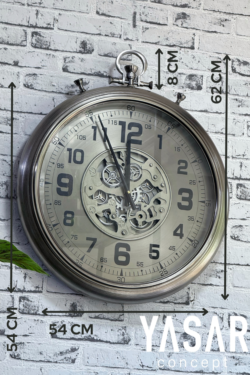 Chronovia Metal Çarklı Duvar Saati Gümüş 60 Cm