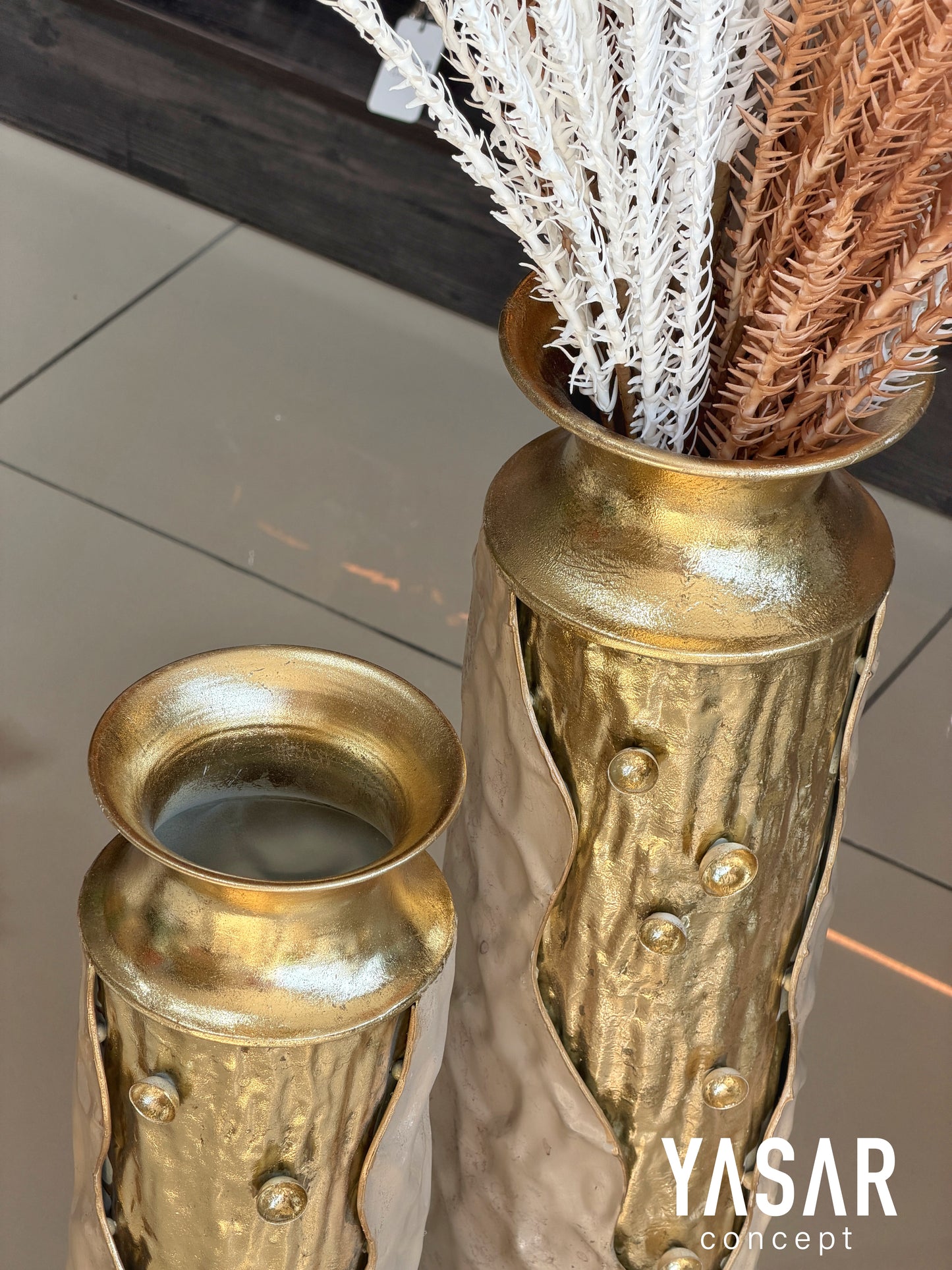Cravellea Metal Yer Vazosu Set 15x55 Cm ve 17x65 Cm