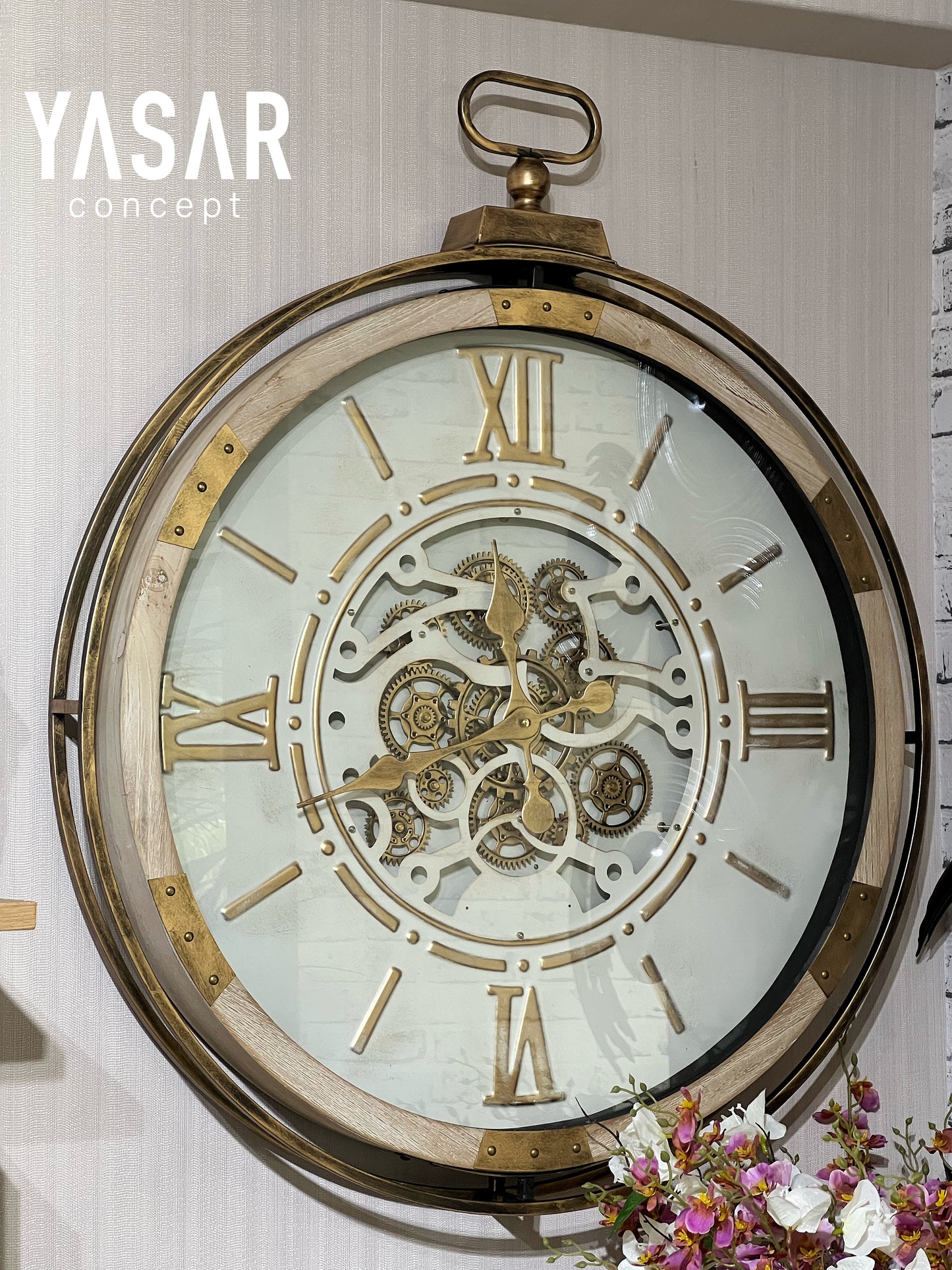 Chronos Ahşap Metal Çarklı Duvar Saati 74x88 Cm