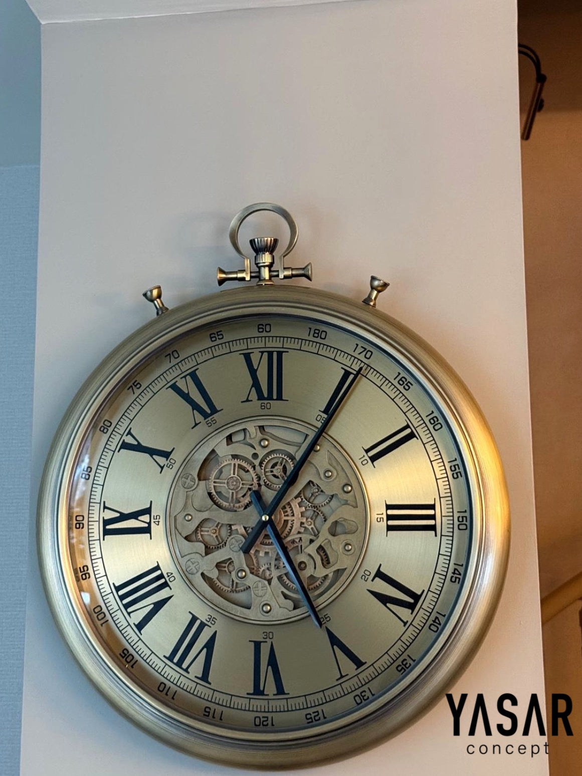 Chronovia Metal Çarklı Duvar Saati Antik Gold 60 Cm