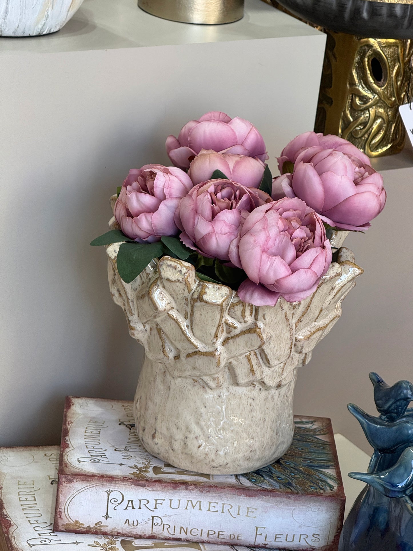 Atelier Seramik Kabartmalı Vazo Krem 22x25 Cm