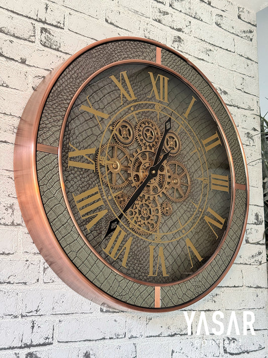 Velora Metal Deri Çarklı Duvar Saati 60 Cm