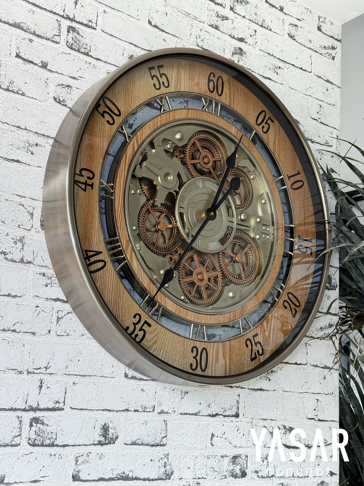 Wheelon Metal Ahşap Çarklı Duvar Saati 60 Cm