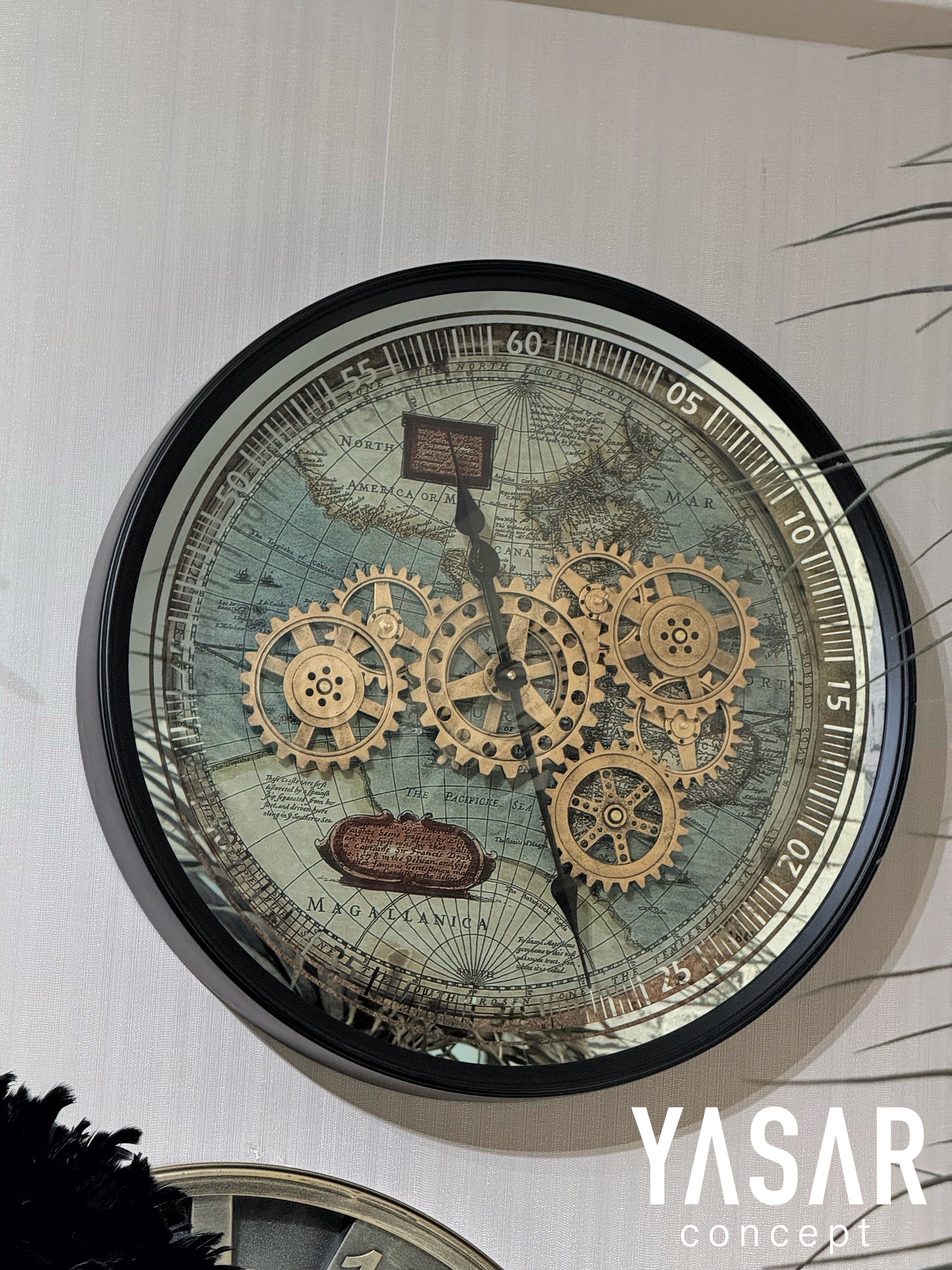 Earthline, Dünya Haritalı Metal Çarklı Duvar Saati 60 Cm