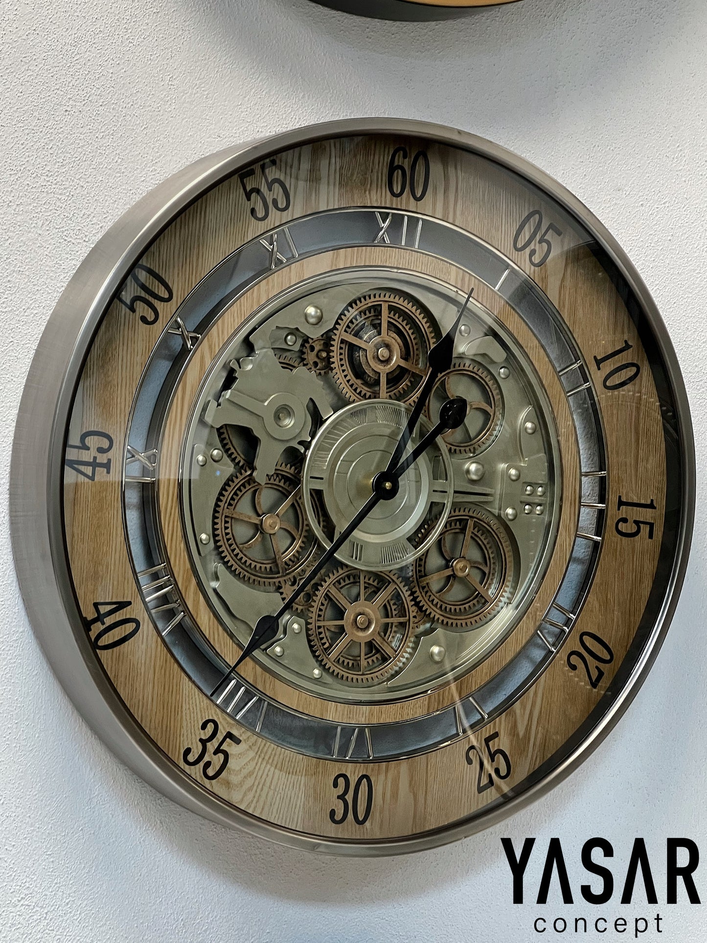 Wheelon Metal Ahşap Çarklı Duvar Saati 60 Cm