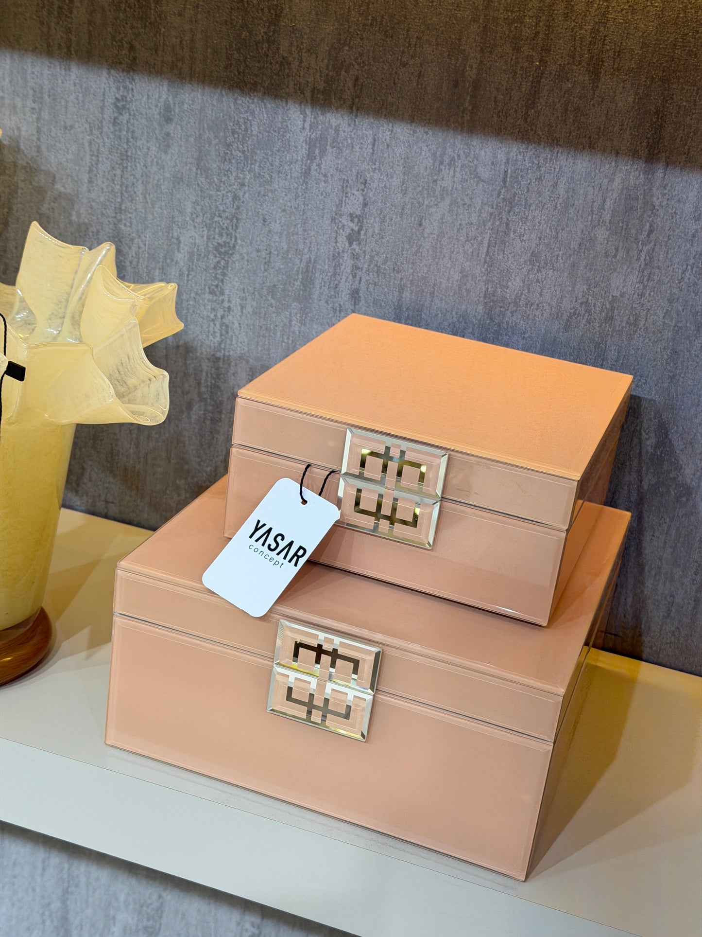 Zafielle Dekoratif Cam Kutu Set Somon Bej