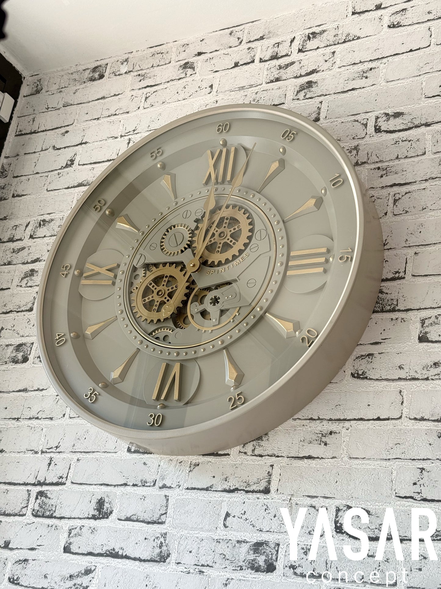 Carleton Metal Çarklı Duvar Saati Grej 60 Cm