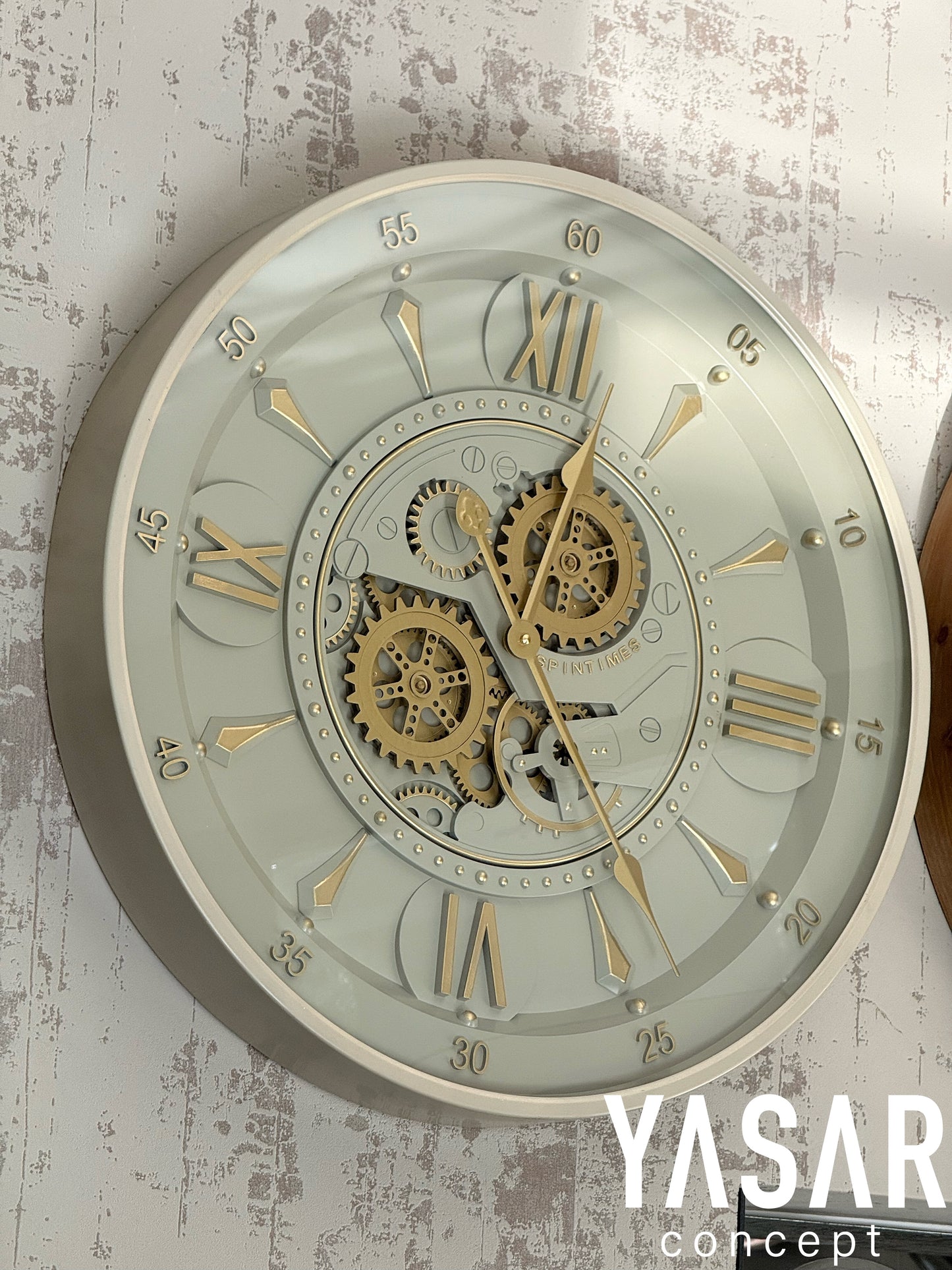 Carleton Metal Çarklı Duvar Saati Grej 60 Cm