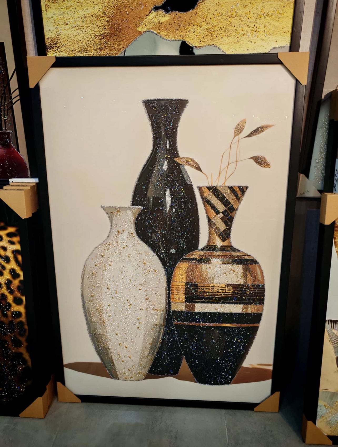 Black and White Vases Kristal Epoksi Taşlı Reçine Tablo