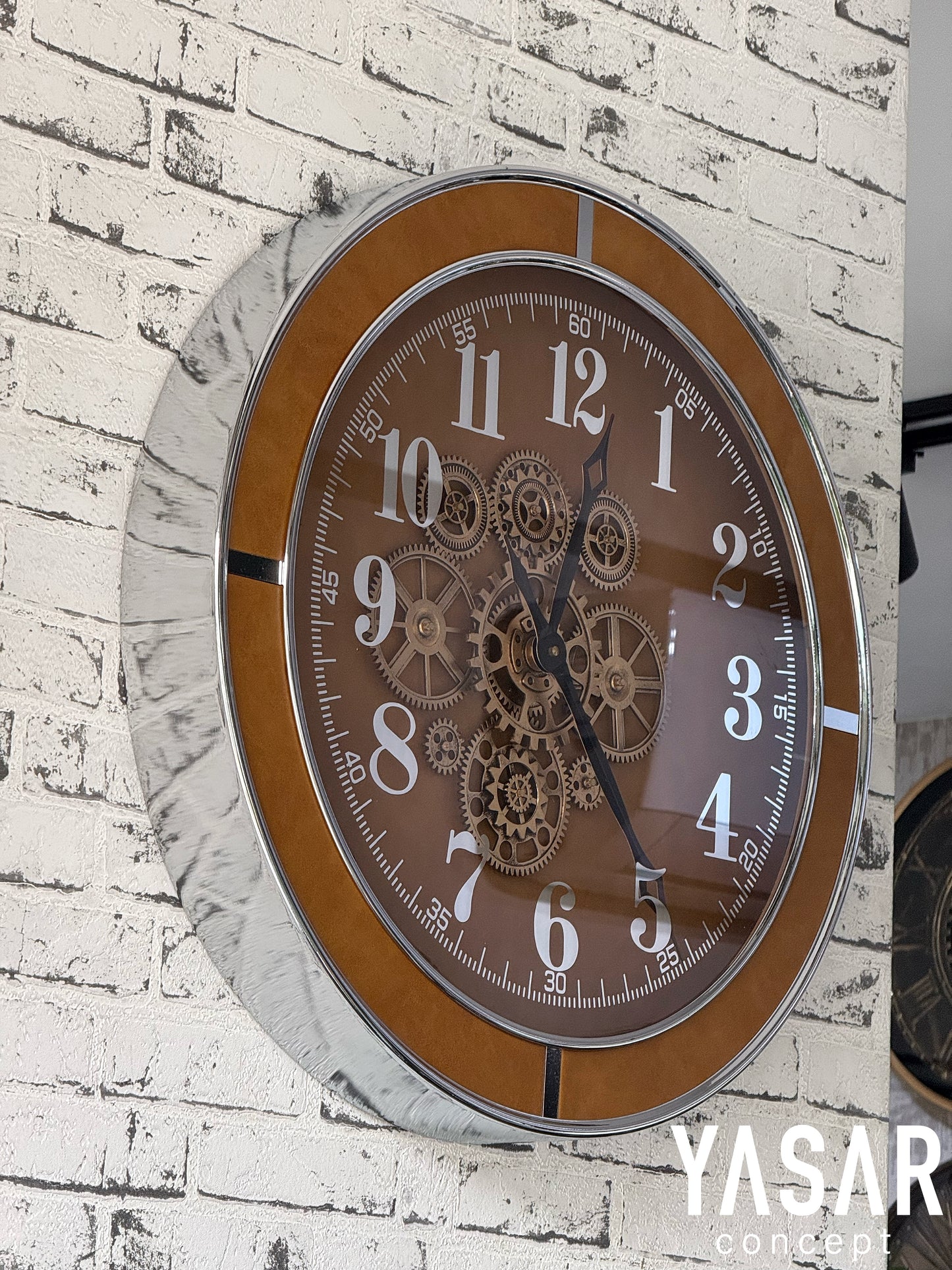 Ferron Metal Deri Çarklı Duvar Saati 60 Cm