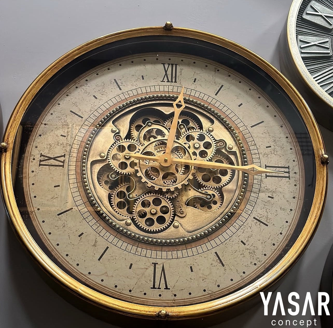 Chronowheel Metal Çarklı Duvar Saati Antik Gold 60 Cm