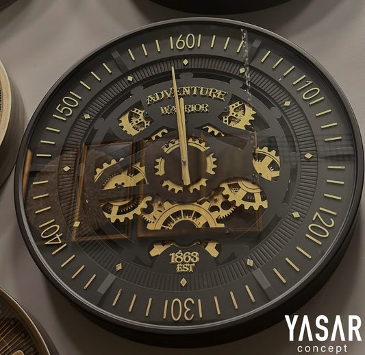 Adventure Metal Çarklı Duvar Saati Siyah 60 Cm