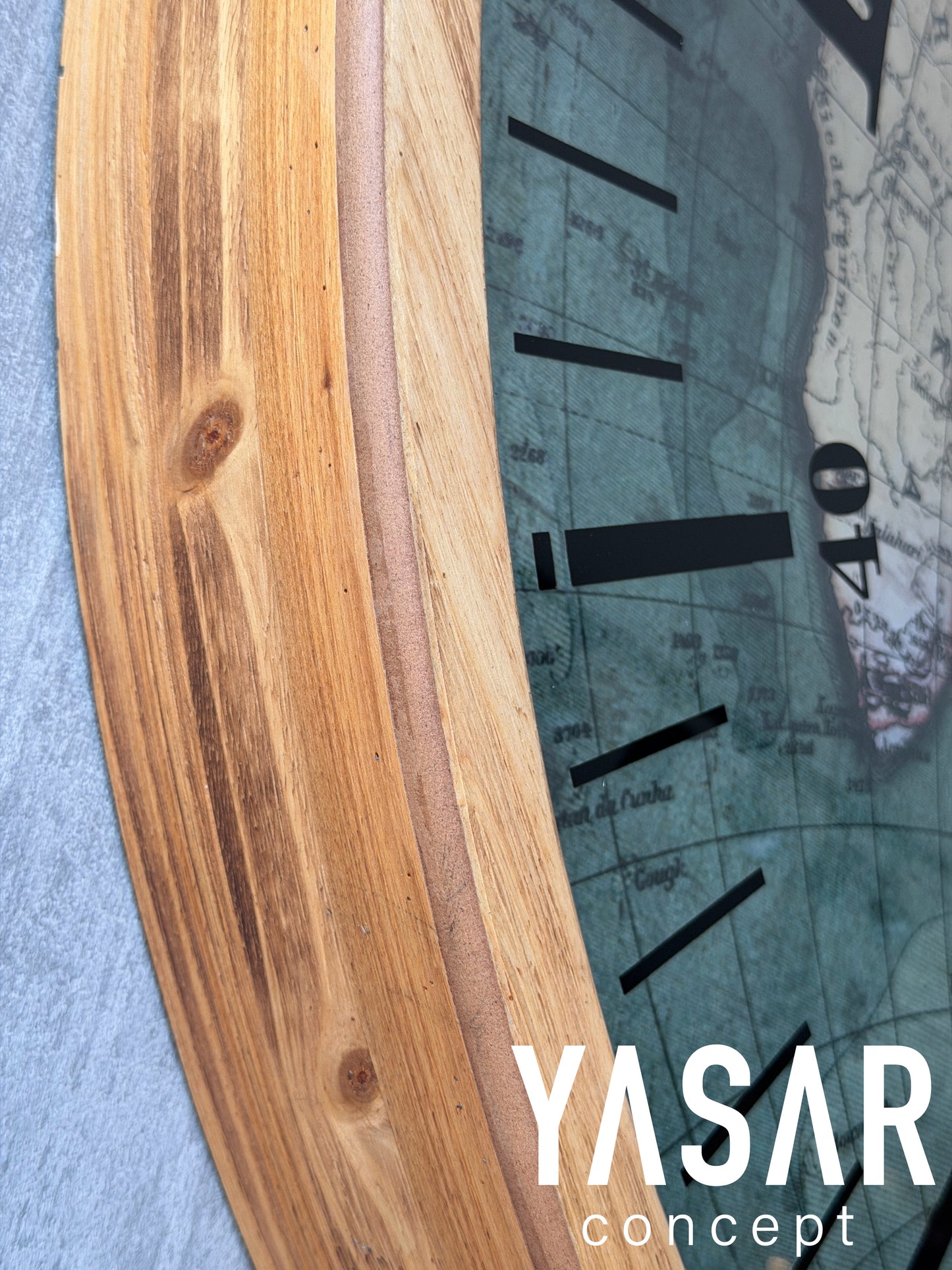 Globera Dünya Haritalı Ahşap Çarklı Saat 80 Cm