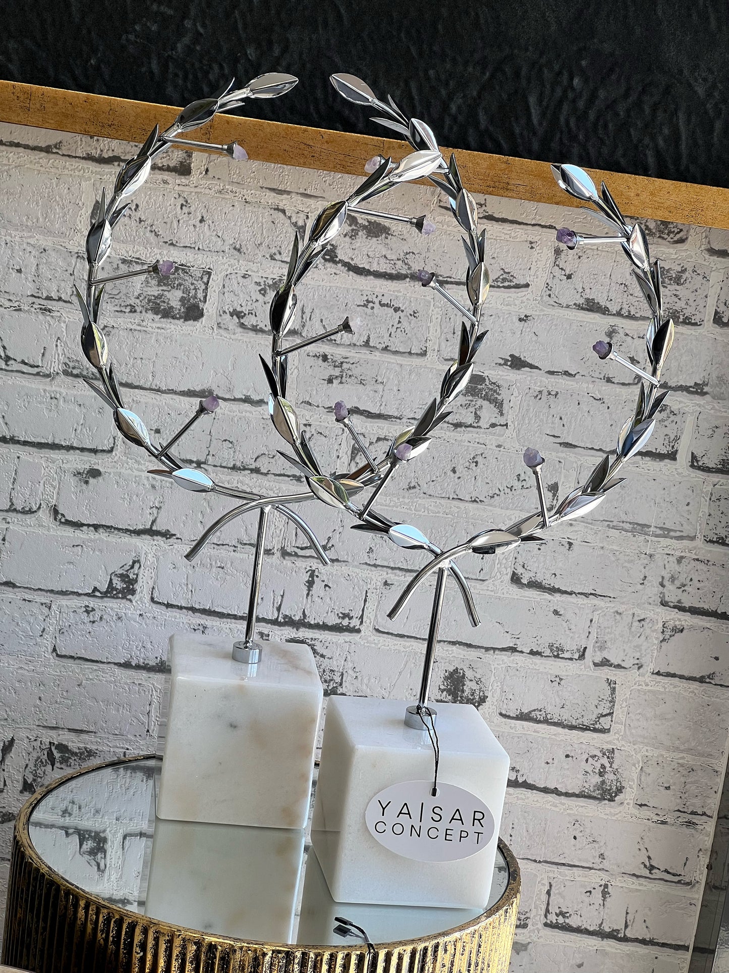 2'Li Perry Pirinç Doğal Taş Detaylı Obje Gümüş