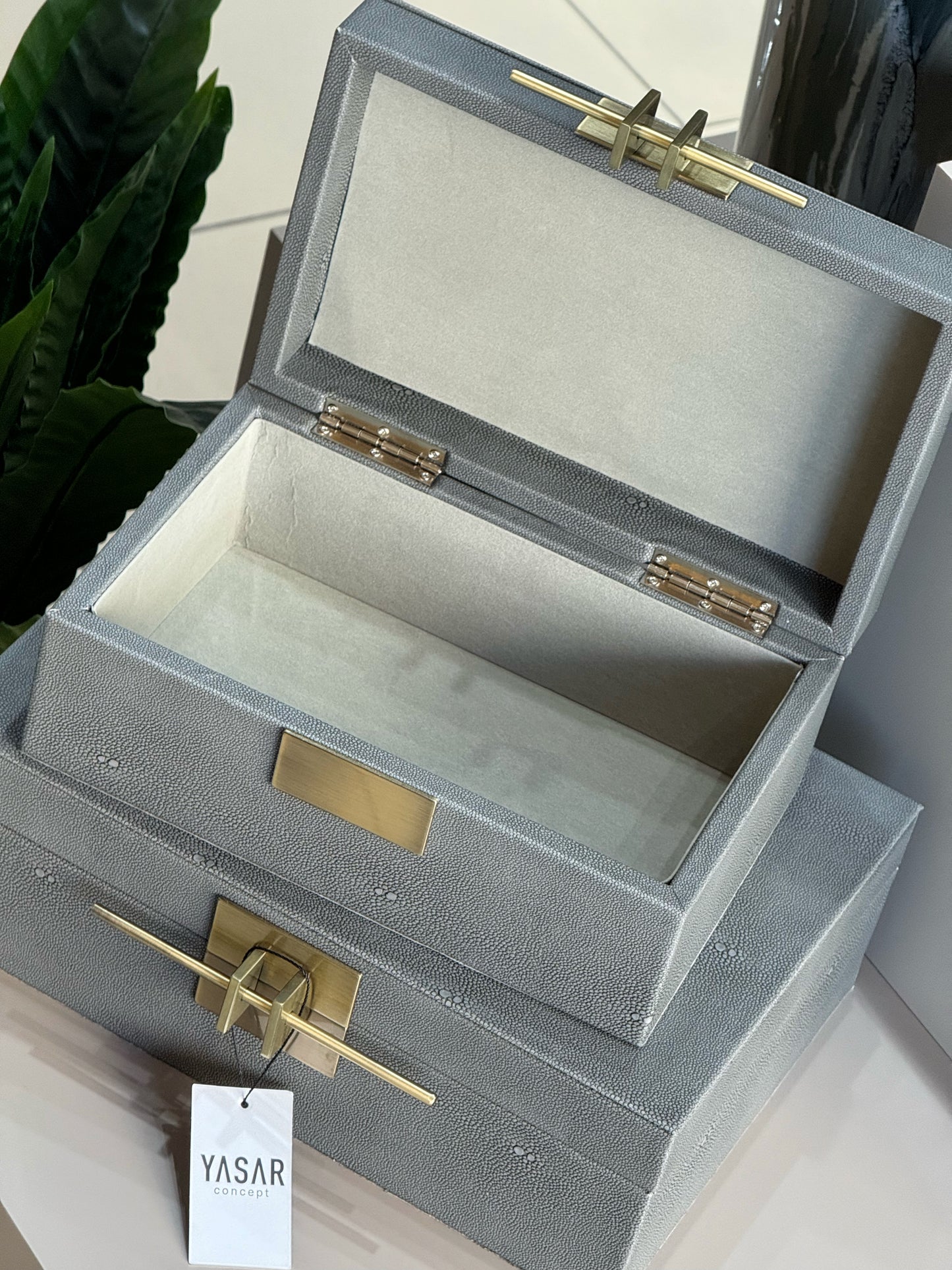 Pellettina Dekoratif Deri Kutu Set Gri