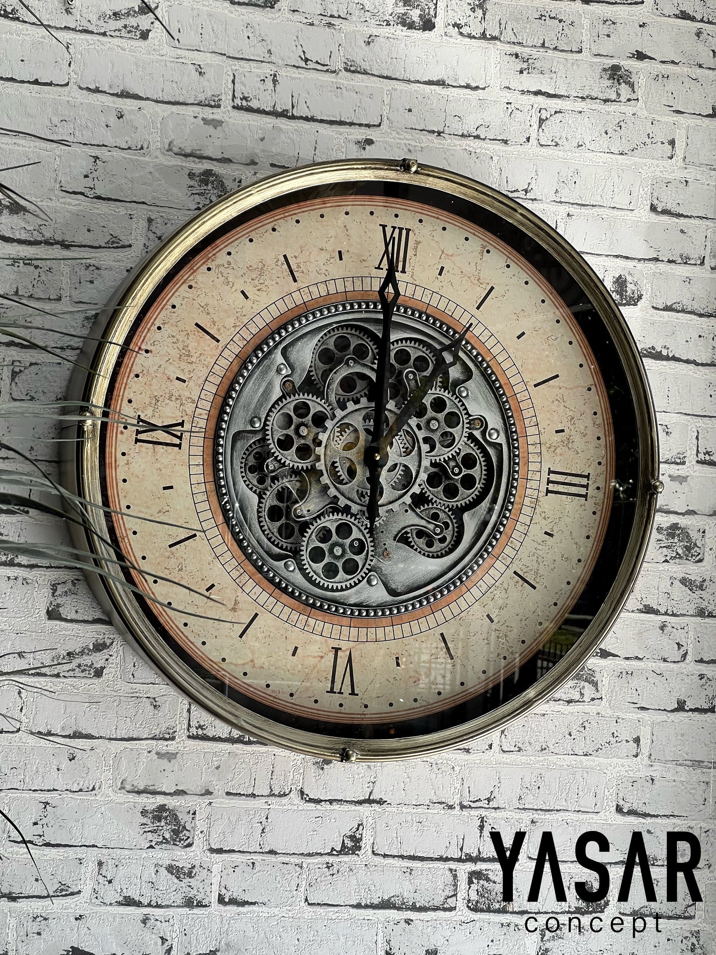 Chronowheel Metal Çarklı Duvar Saati Antik Gümüş 60 Cm