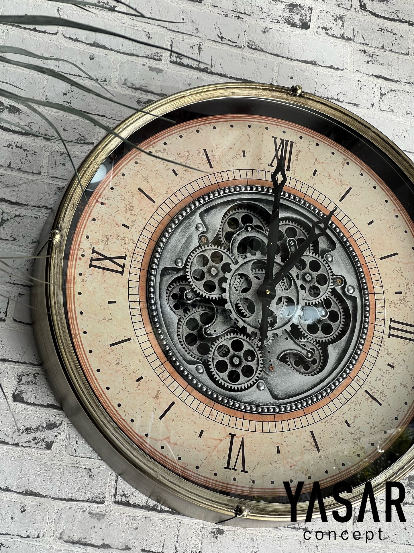 Chronowheel Metal Çarklı Duvar Saati Antik Gümüş 60 Cm