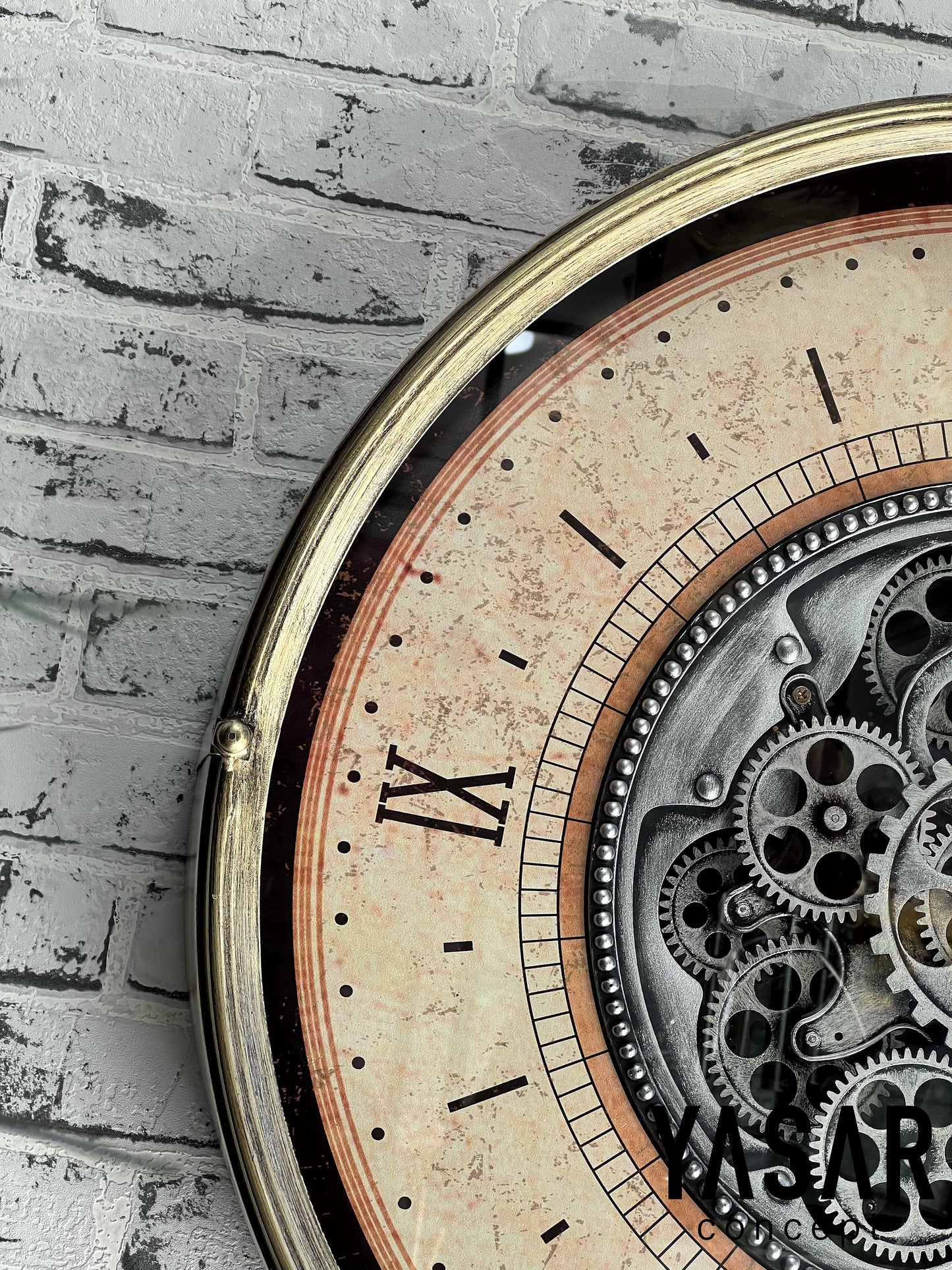 Chronowheel Metal Çarklı Duvar Saati Antik Gümüş 60 Cm