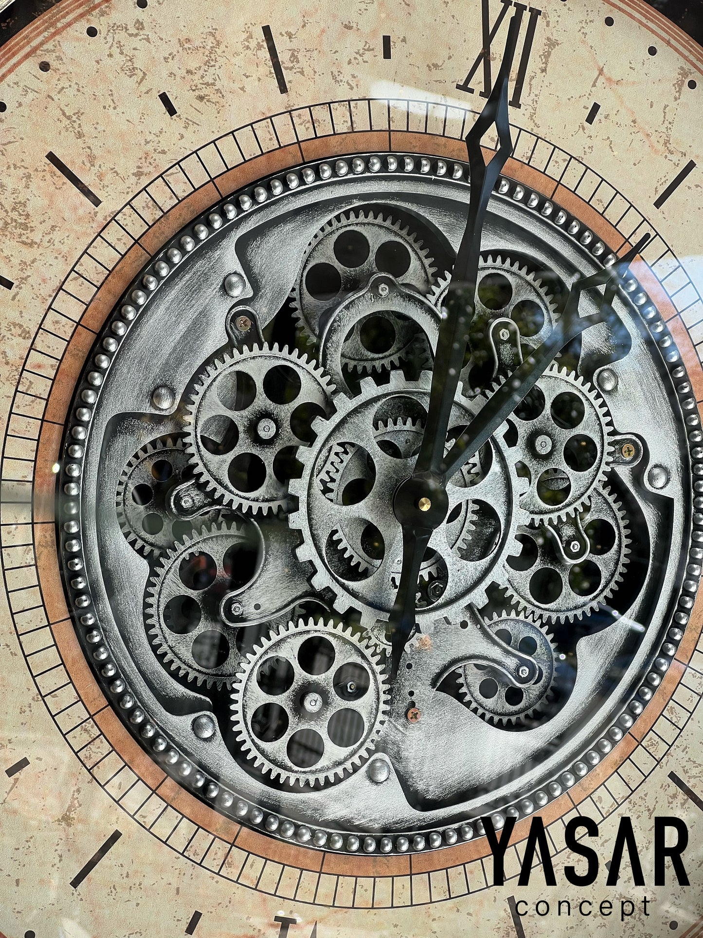 Chronowheel Metal Çarklı Duvar Saati Antik Gümüş 60 Cm