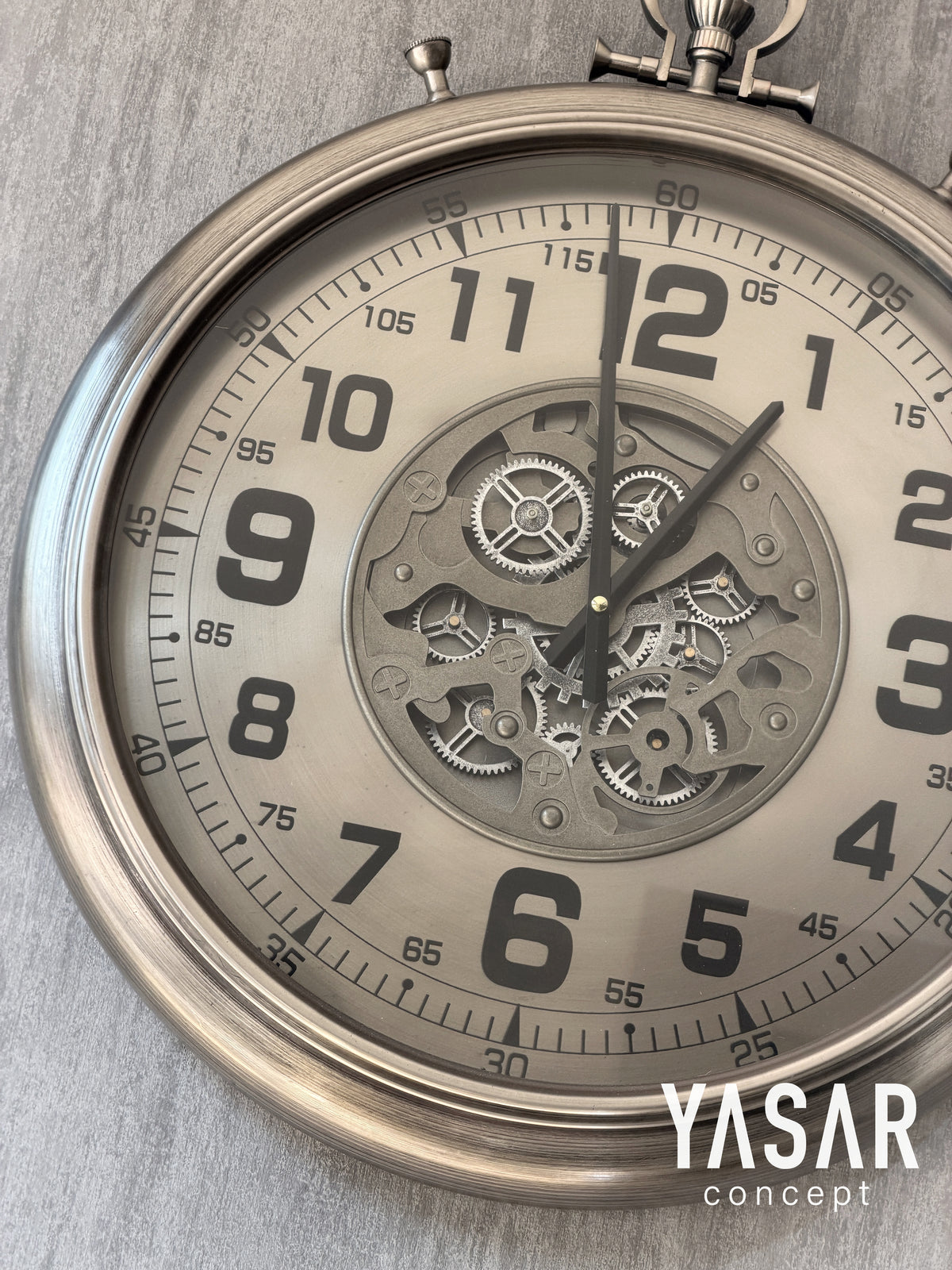 Chronovia Metal Çarklı Duvar Saati Gümüş 60 Cm