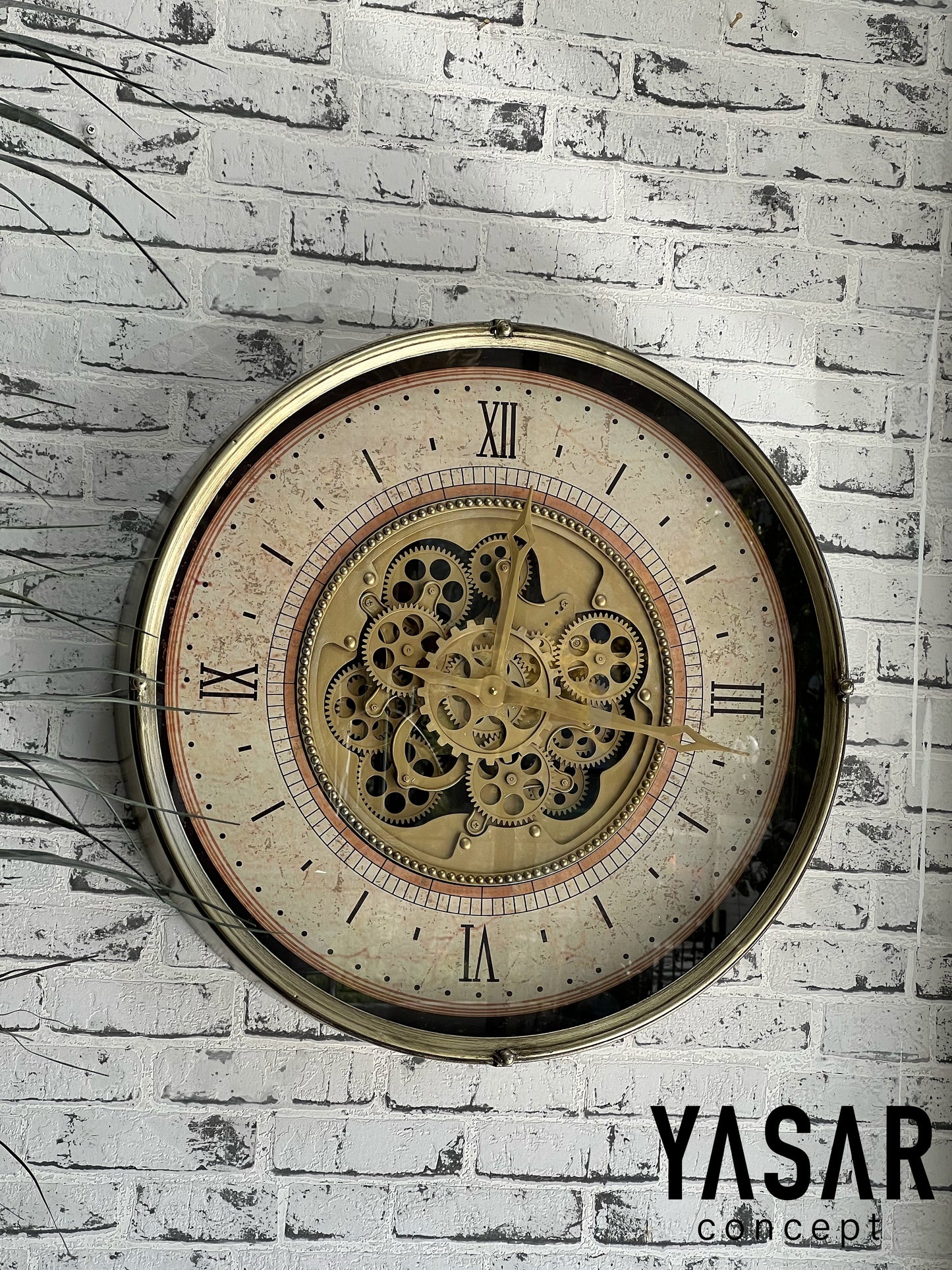 Chronowheel Metal Çarklı Duvar Saati Antik Gold 60 Cm