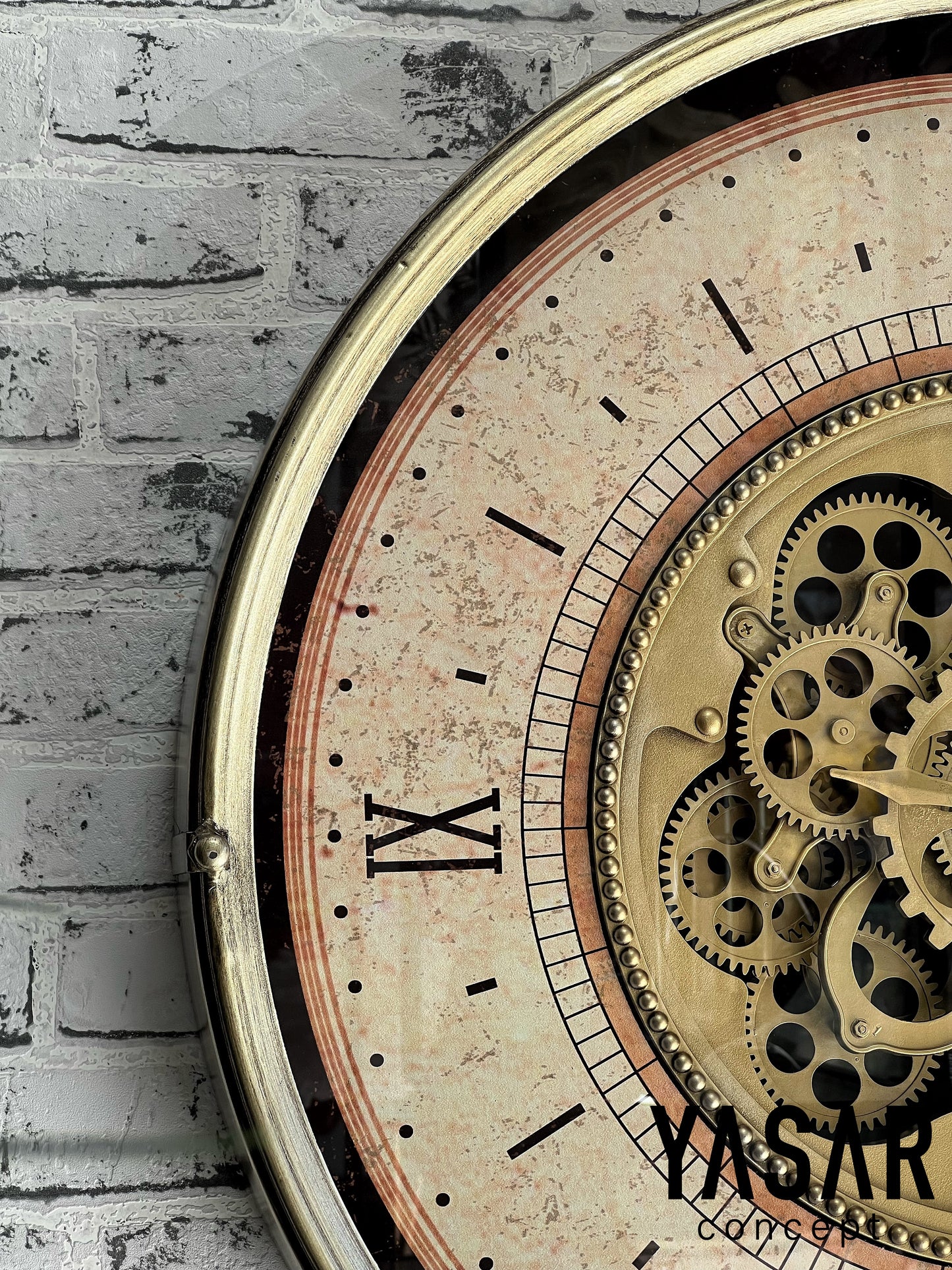 Chronowheel Metal Çarklı Duvar Saati Antik Gold 60 Cm