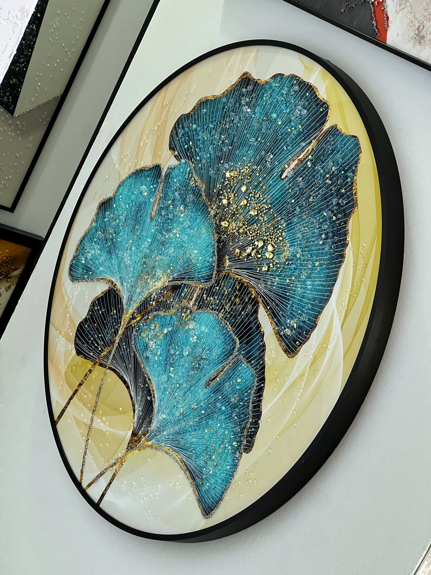 Mavi Ginkgo Kristal Epoksi Taşlı Reçine Tablo