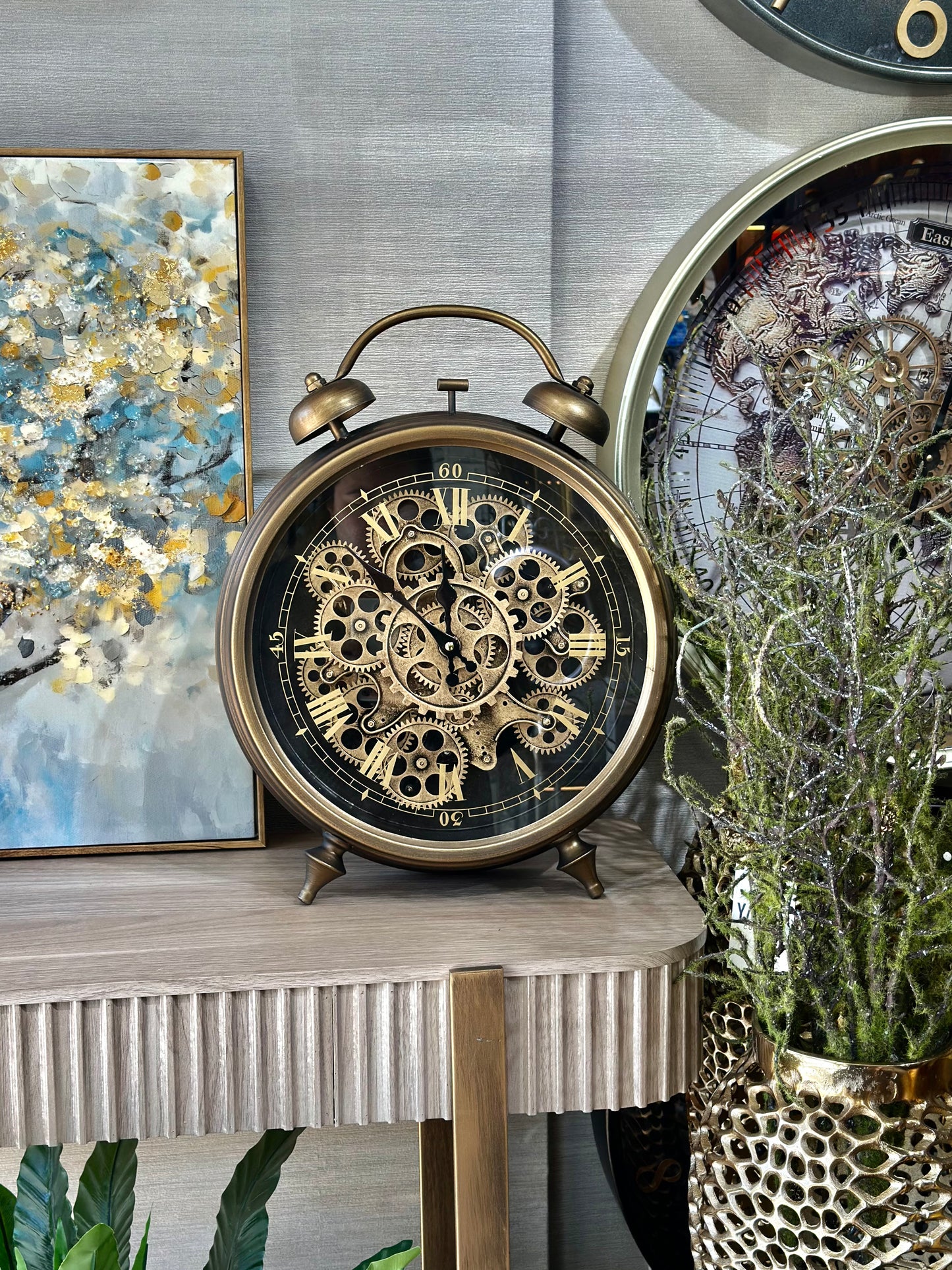 Metronis Metal Çarklı Masa ve Duvar Saati 39x47 Cm