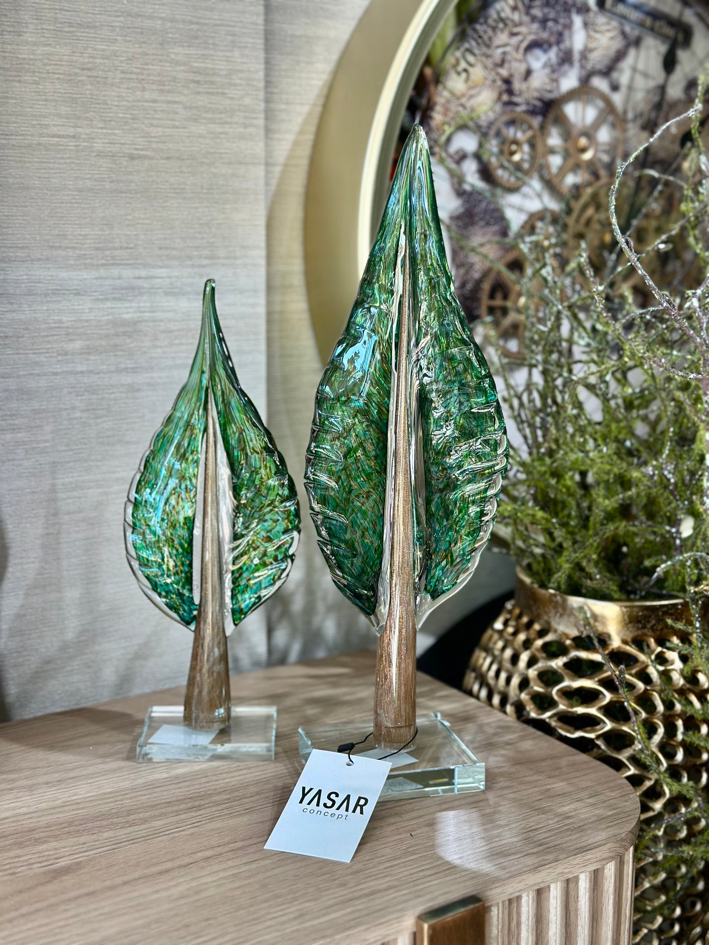 Silvanis Cam Yaprak Obje Set Yeşil