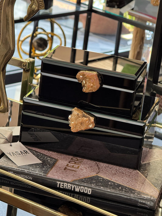 2'Li Glisca Dekoratif Kutu Doğal Taşlı Siyah