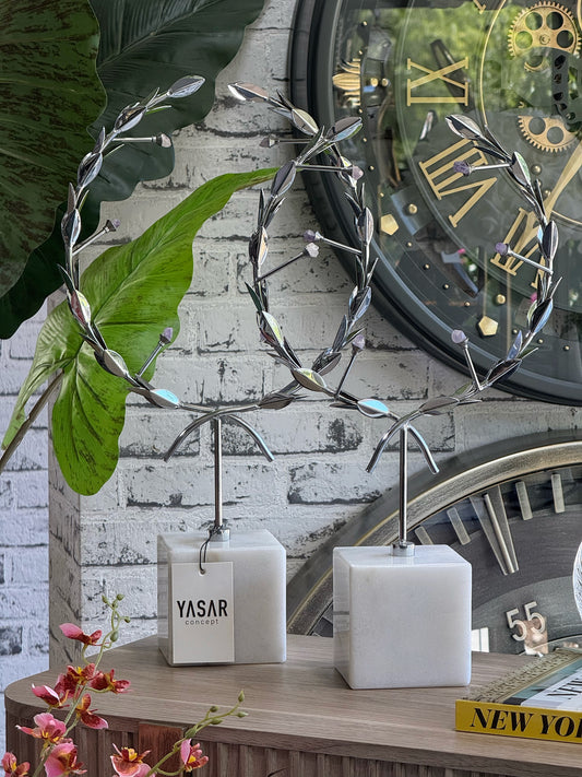 2'Li Perry Pirinç Doğal Taş Detaylı Obje Gümüş