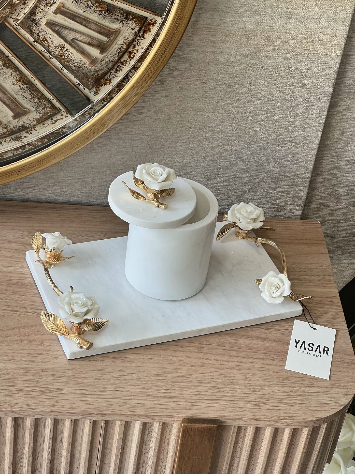 Rosamara Mermer Kutu Porselen Gül Detaylı