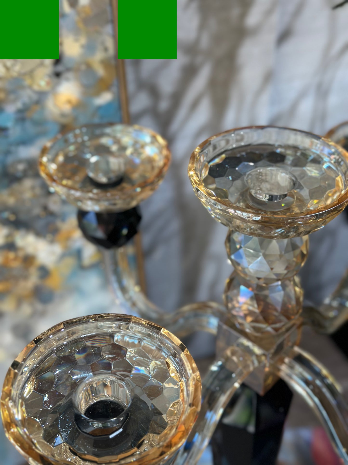 Luxoria 5 Kollu Kristal Şamdan Amber Siyah