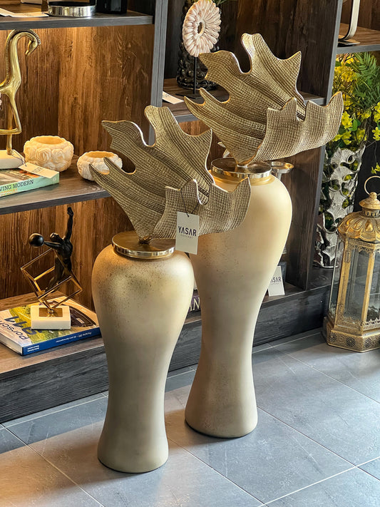 Gigantheia Kahve Krem Dekoratif Kapaklı Mega Cam Vazo