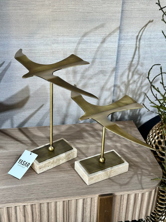 Wingora Dekoratif Kuş Obje Set Traverten Mermer