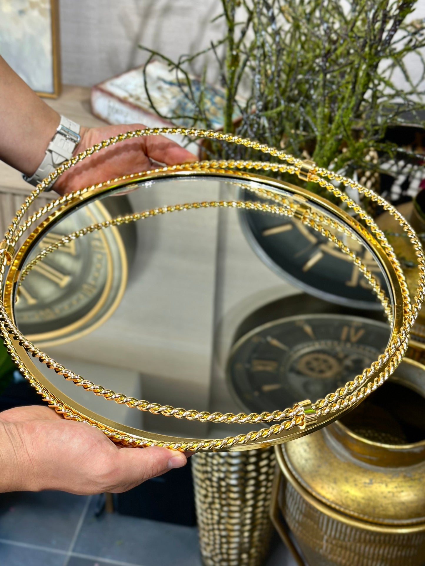 Vesselle Metal Aynalı Tepsi Gold