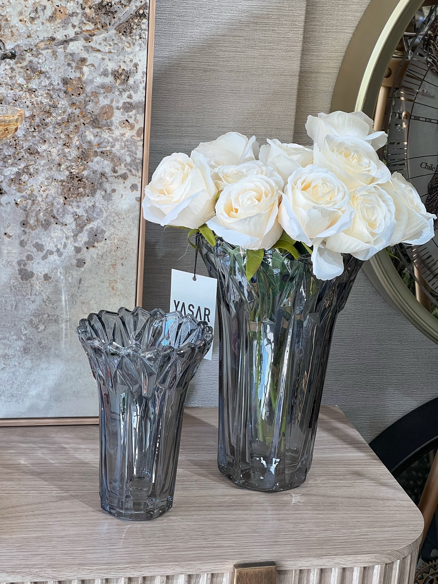 Vassela Cam Vazo Füme Set