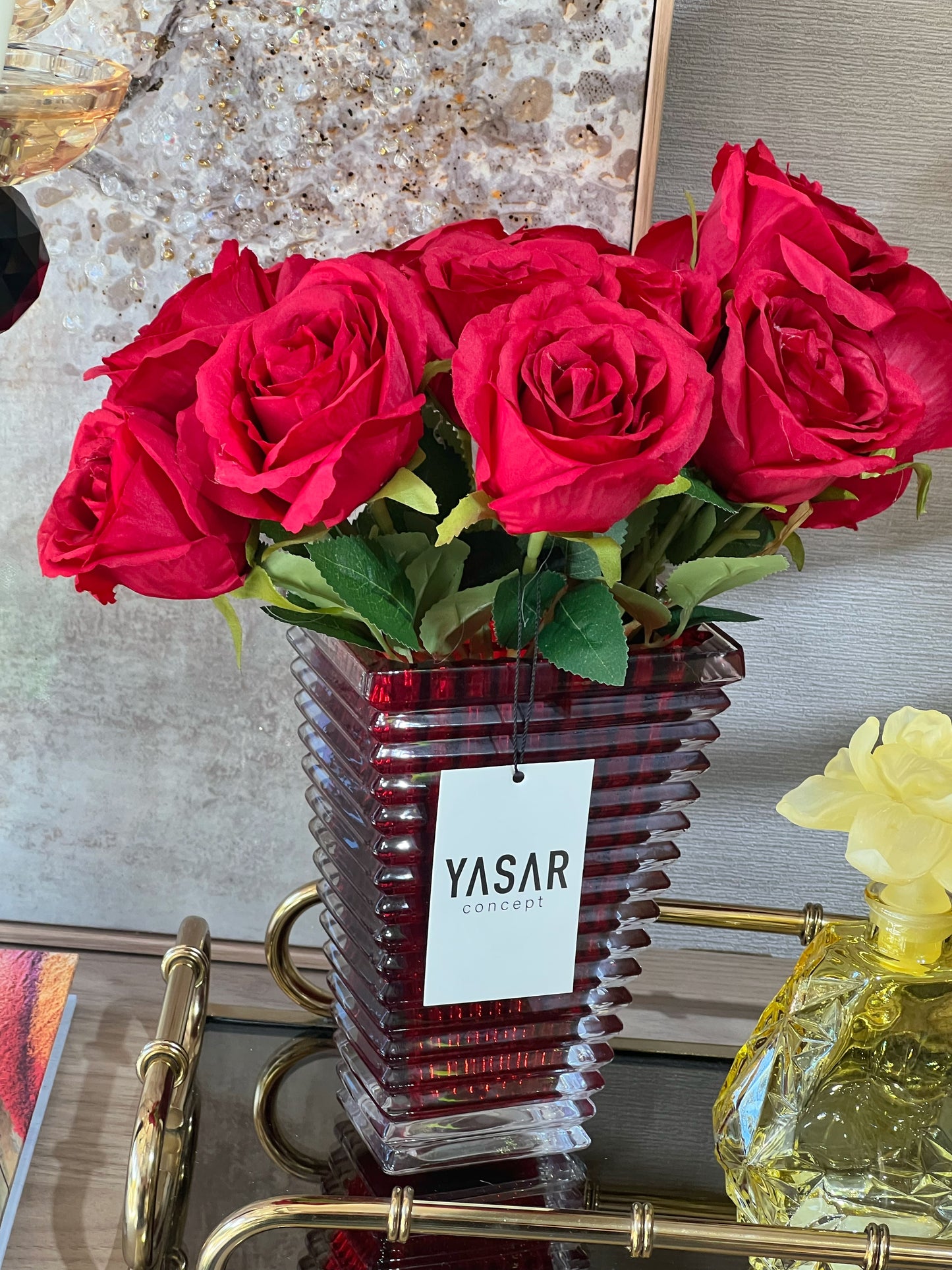 Prisme Kristal Cam Vazo Kırmızı