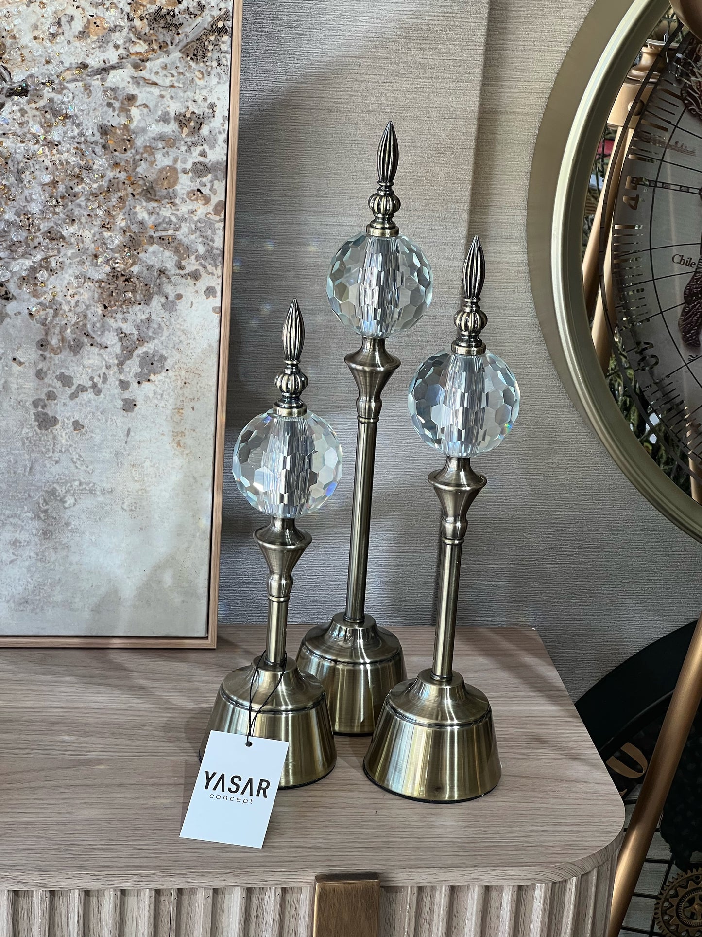 Triora Metal Cam Küreli Dekoratif Obje Set