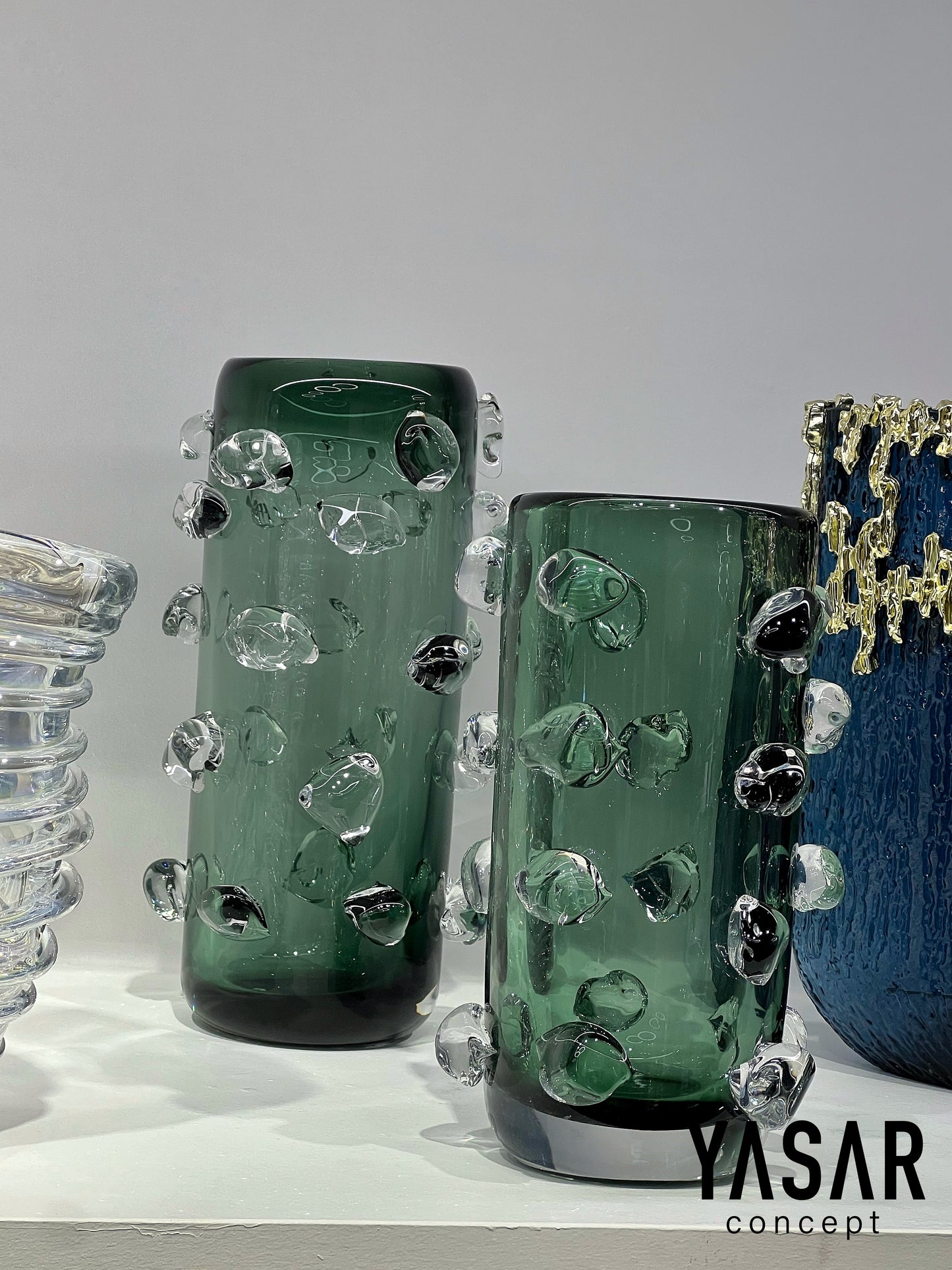 2'Li Velura Yeşil Cam Vazo