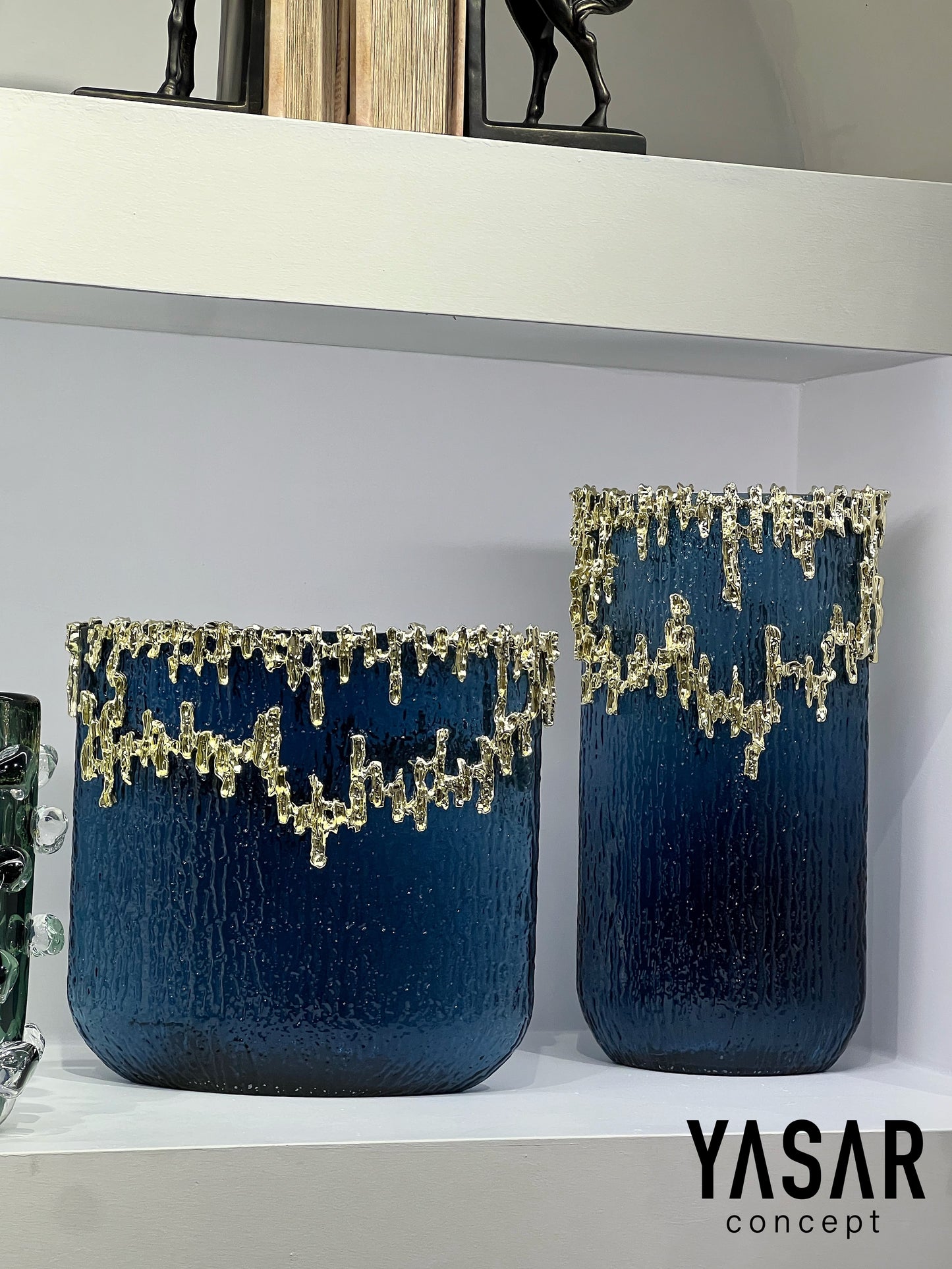 2'Li Virelle Mavi Cam Vazo