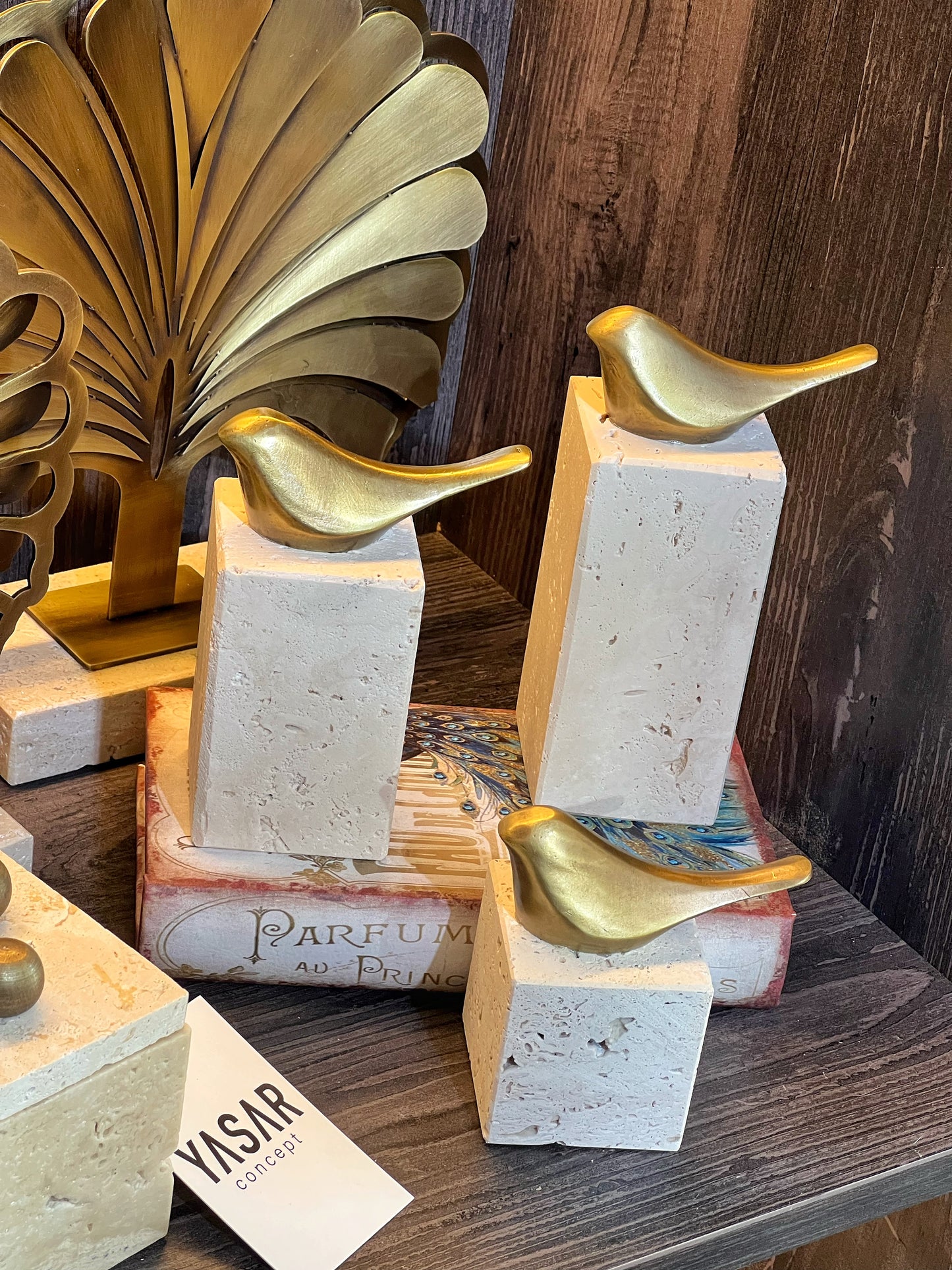 Ornithis Dekoratif Kuş Obje Set Traverten Mermer