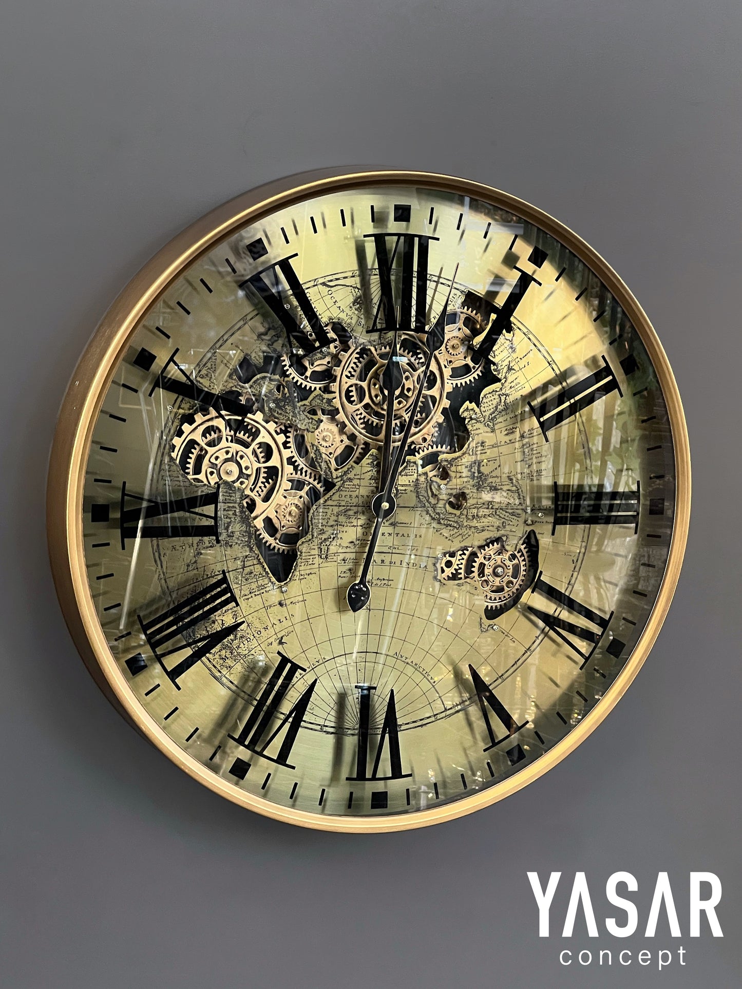 Illumap Dünya Haritalı Metal Çarklı Duvar Saati 60 Cm
