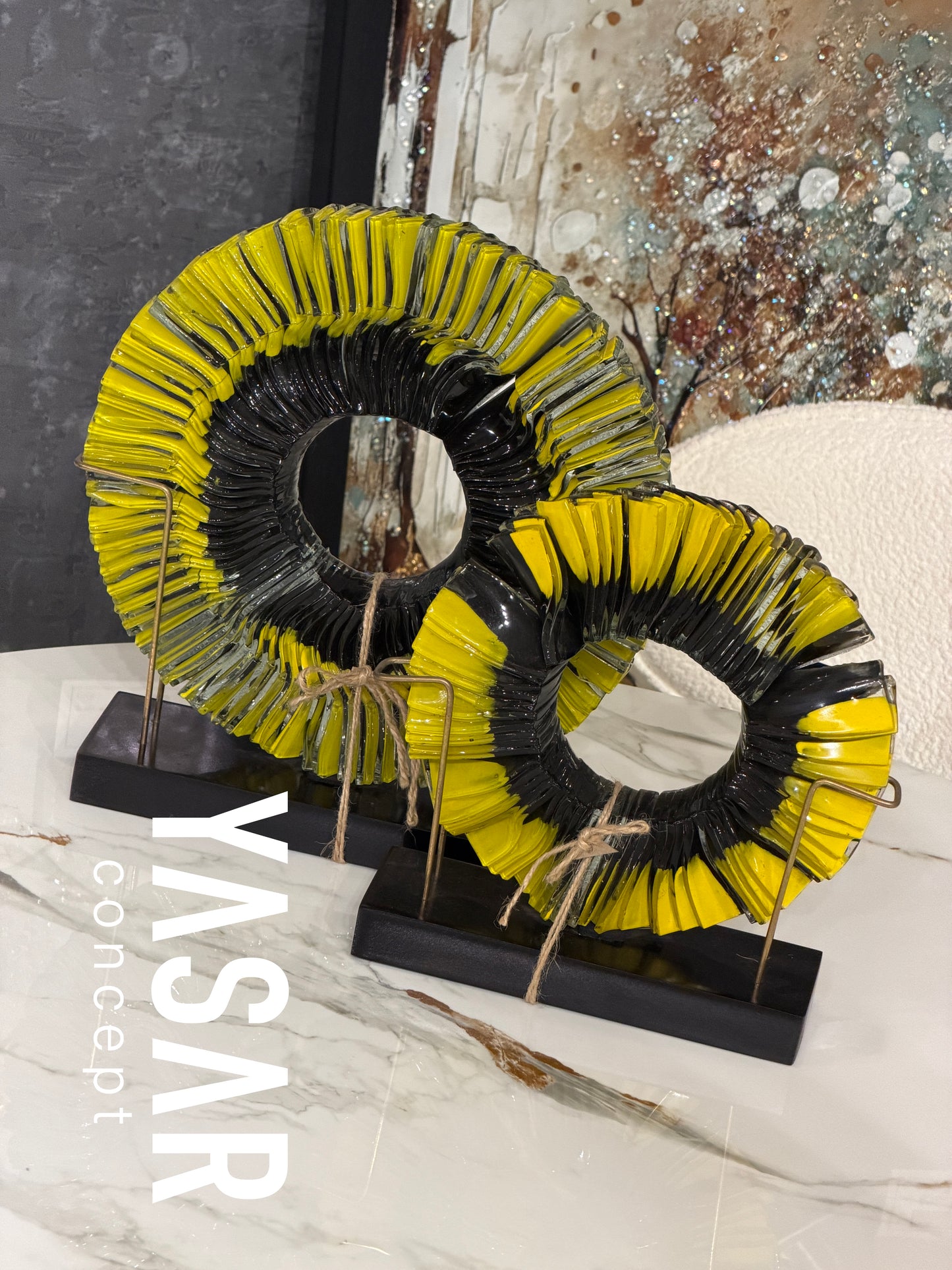 Vitrin Cam Füzyon Disk Set Sarı Siyah